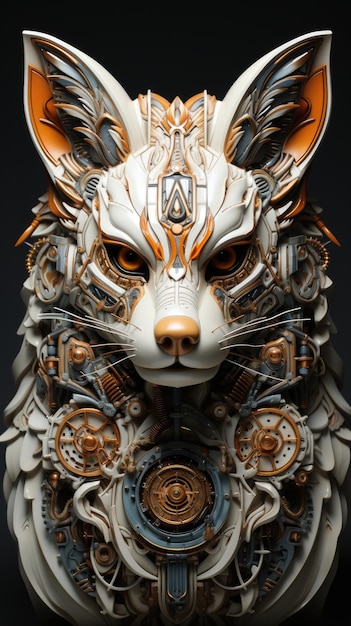 photo of the face of a mechanical wolf