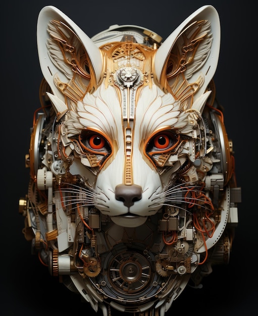 photo of the face of a mechanical wolf