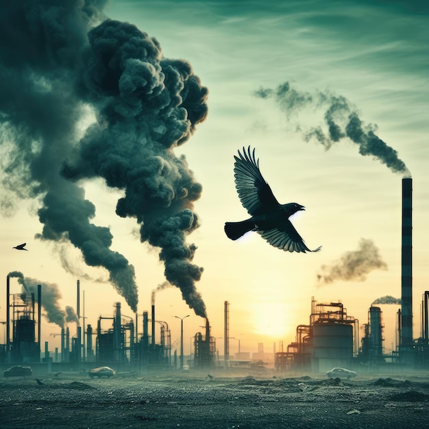 공장에서 연기가 아오르는 사진입니다. 지구를 구하는 환경 문제 배경입니다.