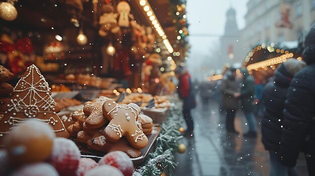 ドイツの伝統的なクリスマスマーケットを楽しむ家族の写真 フェスティバル・ホリデー・コンセプト