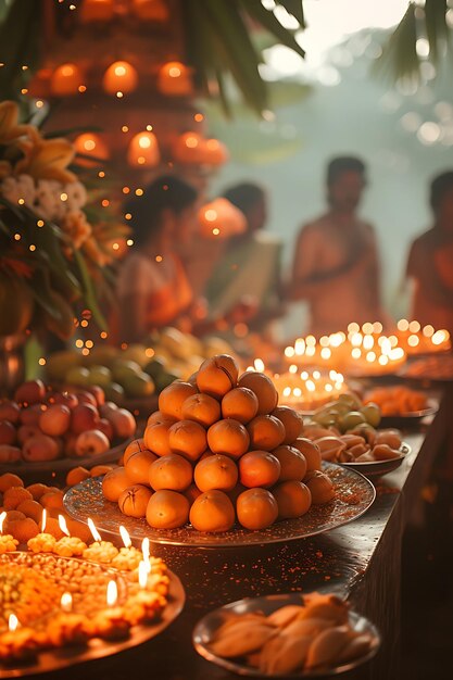 Photo photo of families offering prayers at a hindu temple during the ganes festival holiday concept