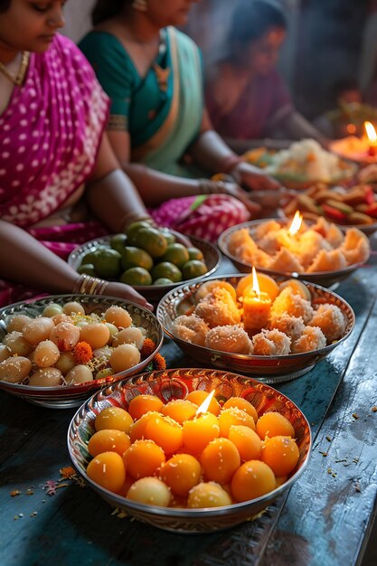 Photo of Families Offering Prayers at a Hindu Temple During the Ganes Festival Holiday Concept