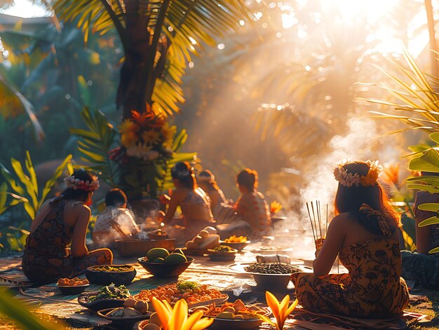 Photo of Families Picnicking in a Peaceful Balinese Rice Terrace With Family Activities Job Care