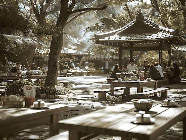 Photo of Families Picnicking in a Tranquil Japanese Garden With Sushi Family Activities Job Care