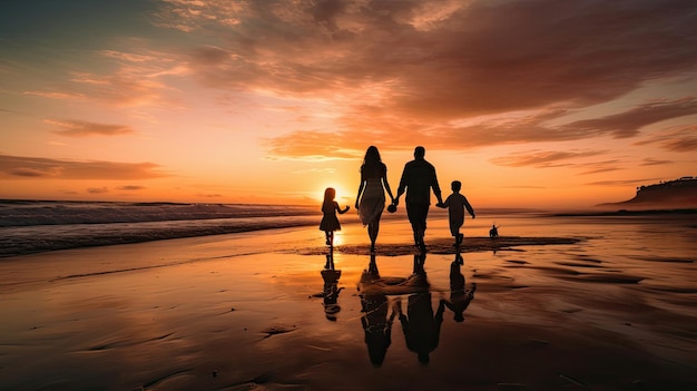 Photo photo of a family on the beach during sunset family