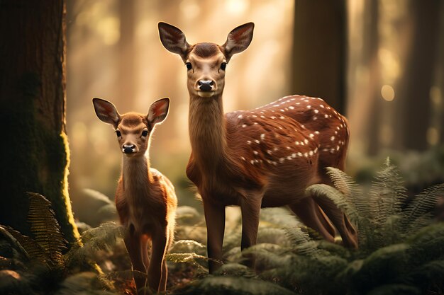 平和な森の鹿の家族の写真