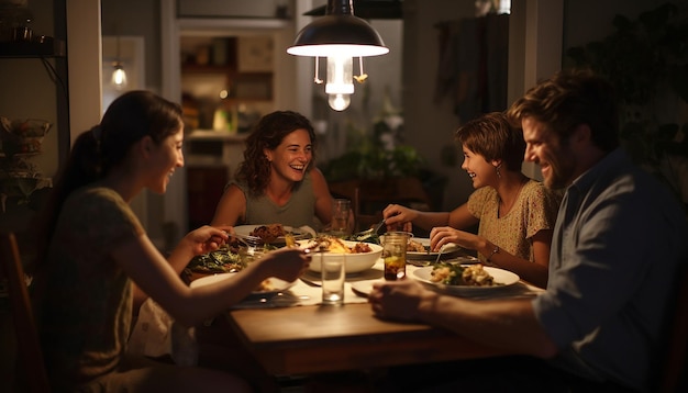 A photo of Family dinner clear facial features relaxed and joyful studyplace