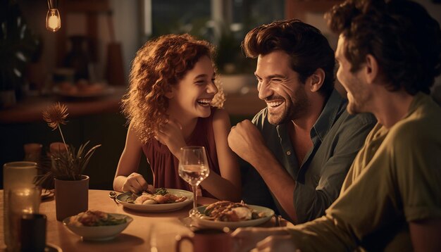 A photo of family dinner clear facial features relaxed and joyful studyplace