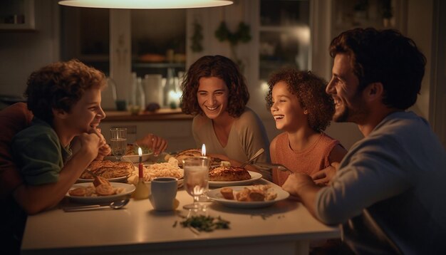 A photo of Family dinner clear facial features relaxed and joyful studyplace