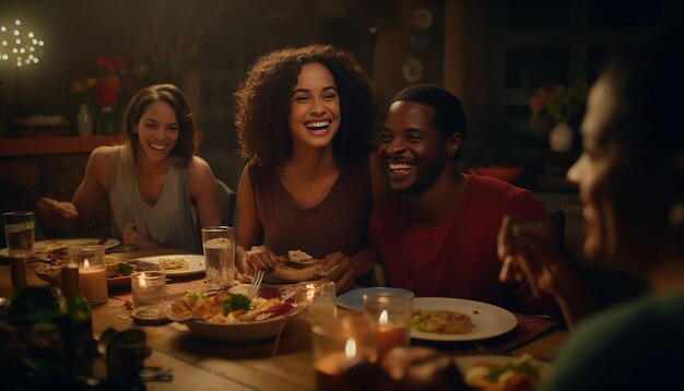 A photo of family dinner clear facial features relaxed and joyful studyplace