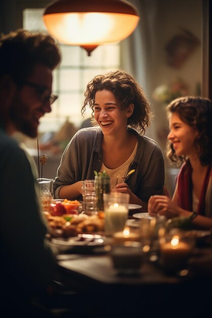 A photo of Family dinner clear facial features relaxed and joyful studyplace