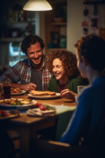 家族の夕食の写真 顔の特徴が明確で リラックスして楽しい勉強場所