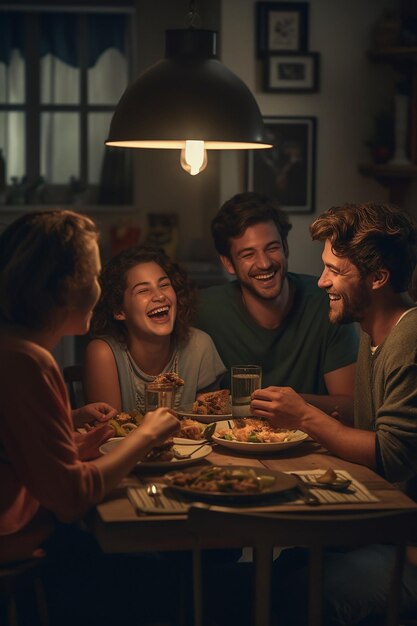 A photo of Family dinner clear facial features relaxed and joyful studyplace