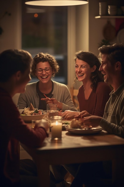 A photo of Family dinner clear facial features relaxed and joyful studyplace