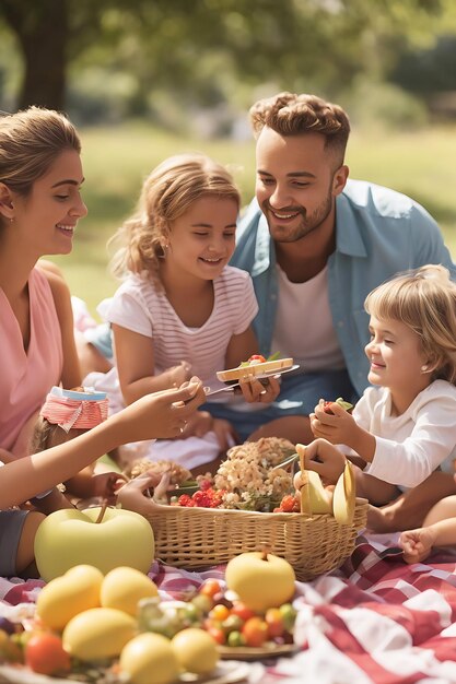 photo family having a picnic close up view