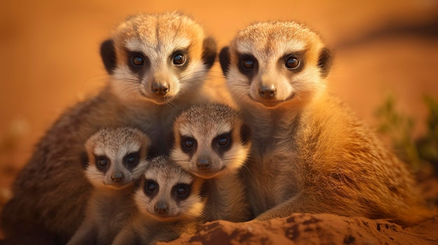 Photo a photo of a family of meerkats huddled together