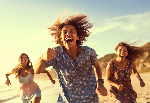 Photo photo of family members young happy teenagers having fun on the beach party background