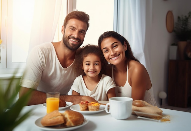 Photo of family morning breakfast at home together