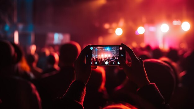 Photo of fans crowd watching live performance on music concert and party