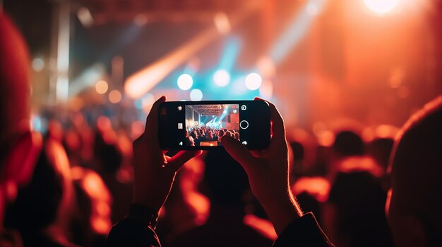 Photo of fans crowd watching live performance on music concert and party