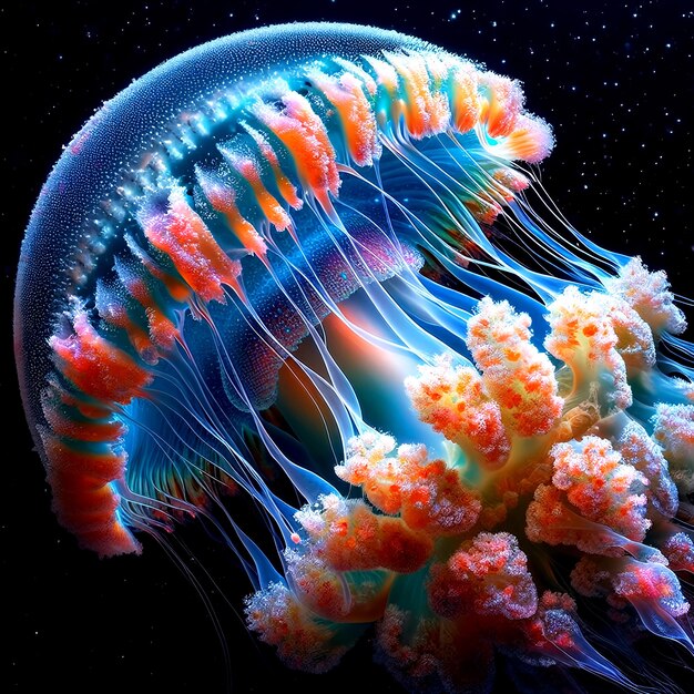 Photo photo fantastic jellyfish in space animal living under water created with generative ai