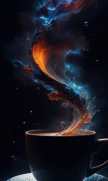 Foto foto fantasy composizione astrale carta da parati con una tazza di caffè con l'universo