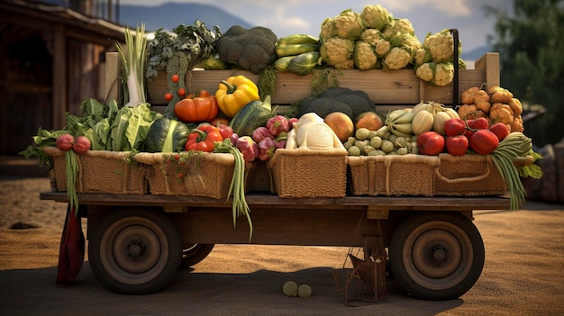 A photo of a farm truck loaded with fresh produce