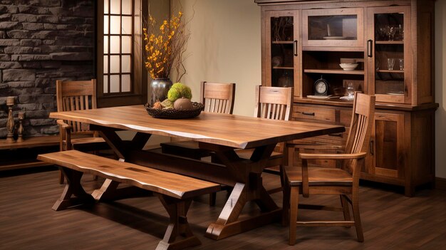Photo a photo of a farmhouse dining room furniture