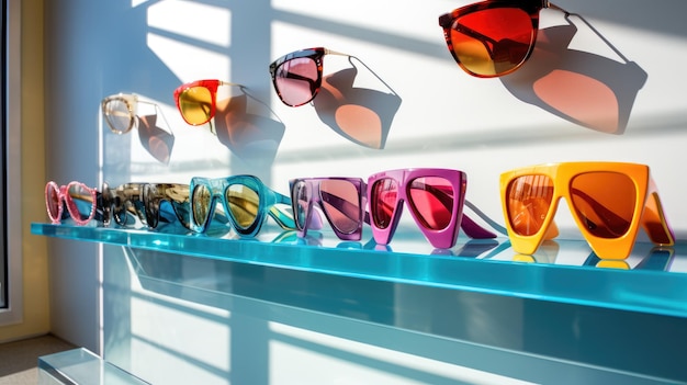 A photo of a fashion accessories display modern glass shelves