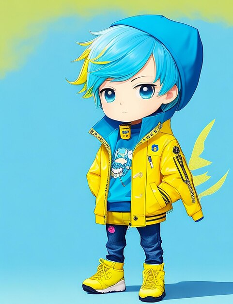 Photo photo a fashion boy with a yellow jacket and blue pants