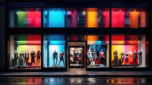 A photo of a fashion brands storefront bustling city street backdrop