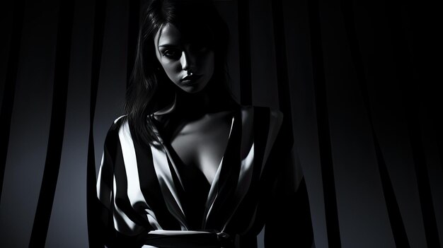 Photo a photo of a fashion editorial shoot dramatic black and white backdrop