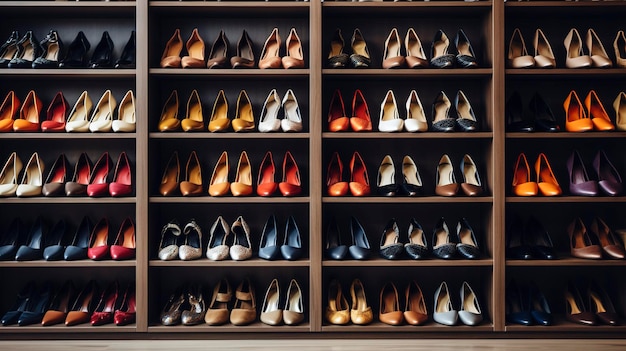 A Photo of Fashionable Shoes on Shelves