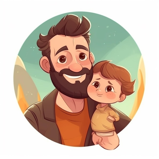 Photo father's day father with child watercolor illustration ai generative