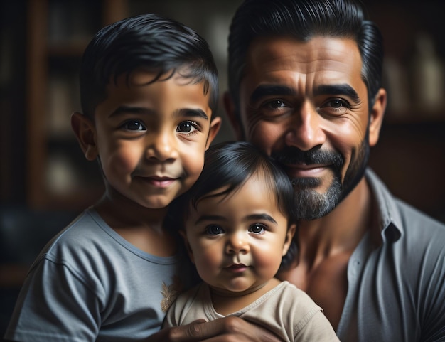 Фото отца с детьми в счастливый день отца с помощью генеративного ИИ