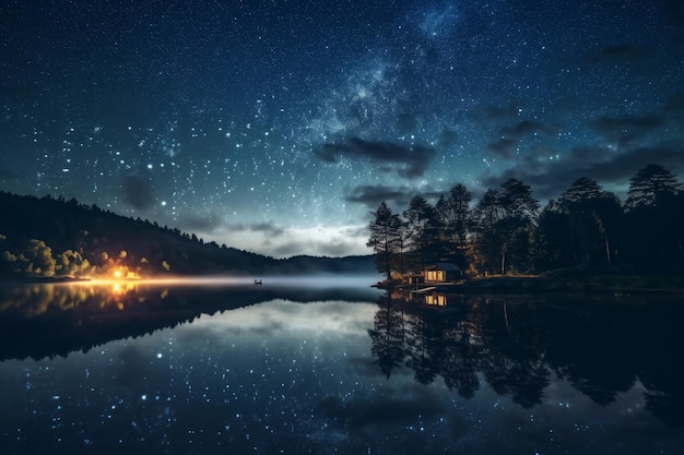 photo features the magical view of a Milkyway and a lake