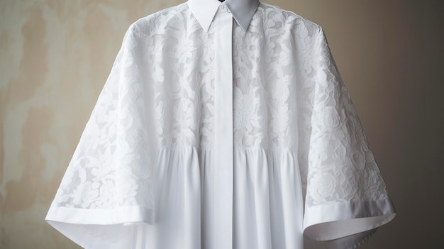 A Photo featuring a close up of a church baptismal gown or robe