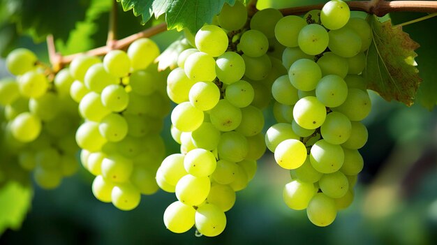 Photo a photo featuring a close up of a cluster of green grapes on a grapevine