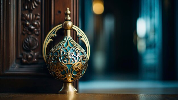 A photo featuring a close up of a decorative church doorknob or handle