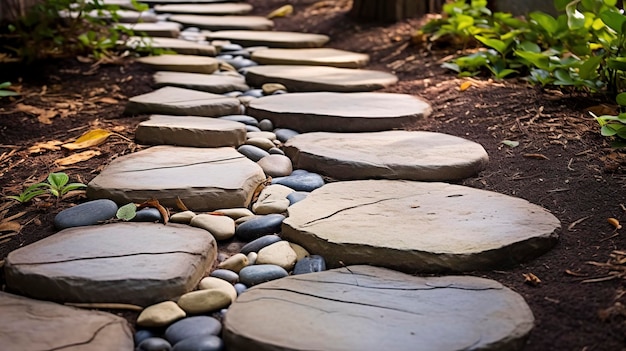 A Photo featuring a close up of a stone pathway or stepping stones