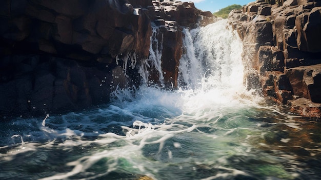 下のプールに沈む水のクローズアップを特徴とする写真