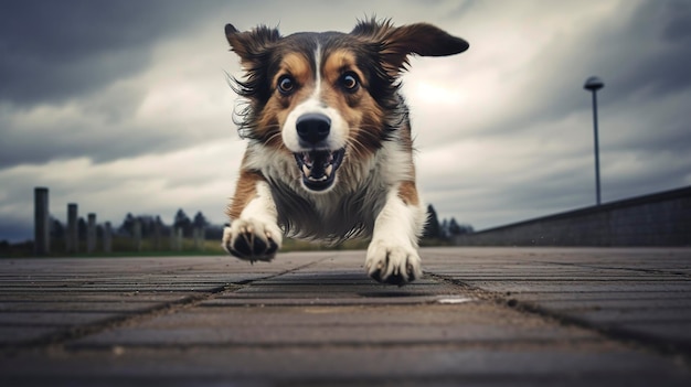 A Photo featuring a dog responding to recall training by returning to their owner's side