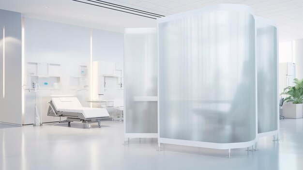 A Photo featuring a hyper detailed shot of a minimalist hospital privacy screen or partition