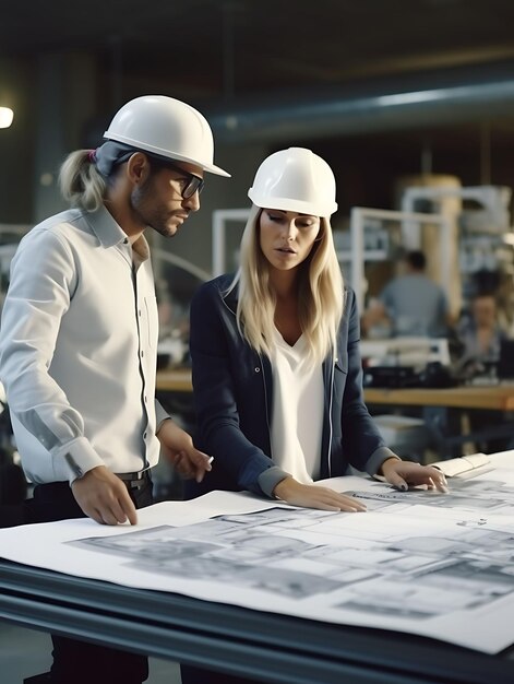 Photo photo of female architects with blueprints and 3d models grey for pre world women day concept ideas