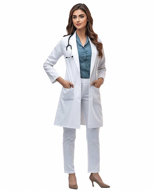 photo female doctor physician in medical uniform with stethoscope cross arms on chest smiling