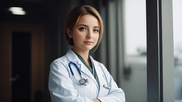 Photo of a female doctor wearing a lab coat