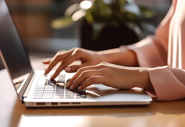 Photo of female hands fingers on her computer keyboard while typing