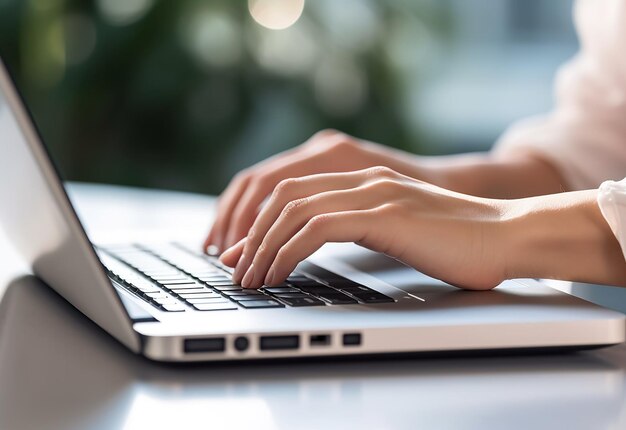 Photo of female hands fingers on her computer keyboard while typing