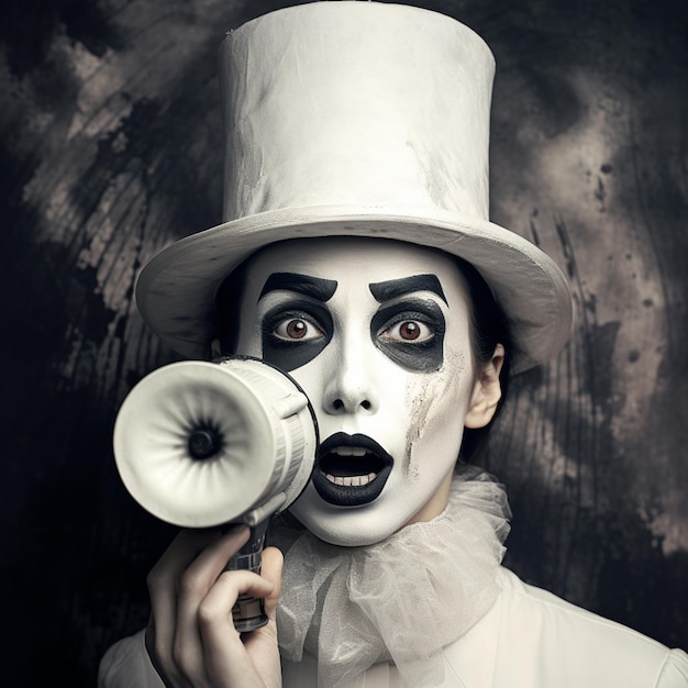 Photo female mime with loud speaker mixed media