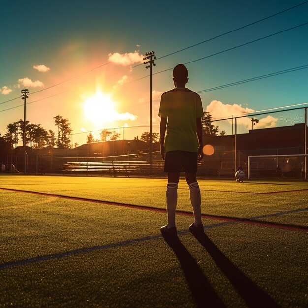 Photo female soccer football player kicking ball training in action and motion